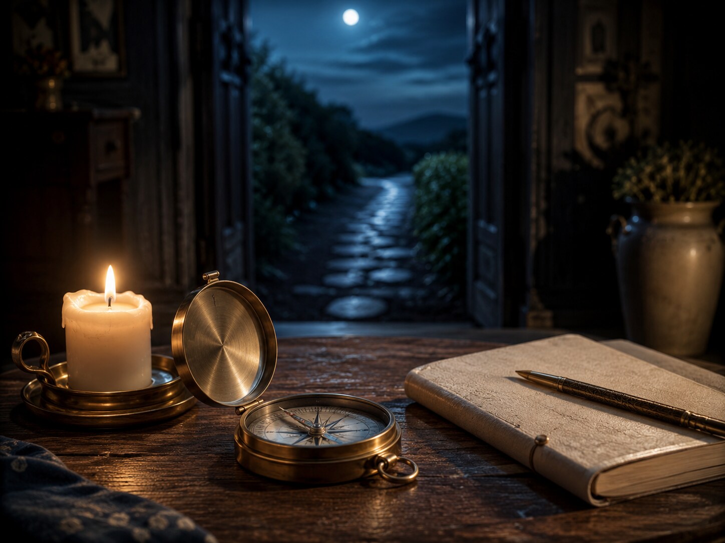 Chemin de lumière et lune dans une ambiance de guidance